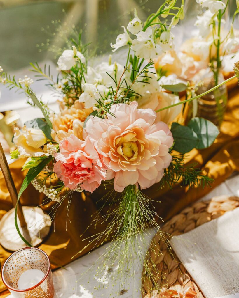 Peachy and neutral floral arrangement | Wedding Flowers for Kent Venues